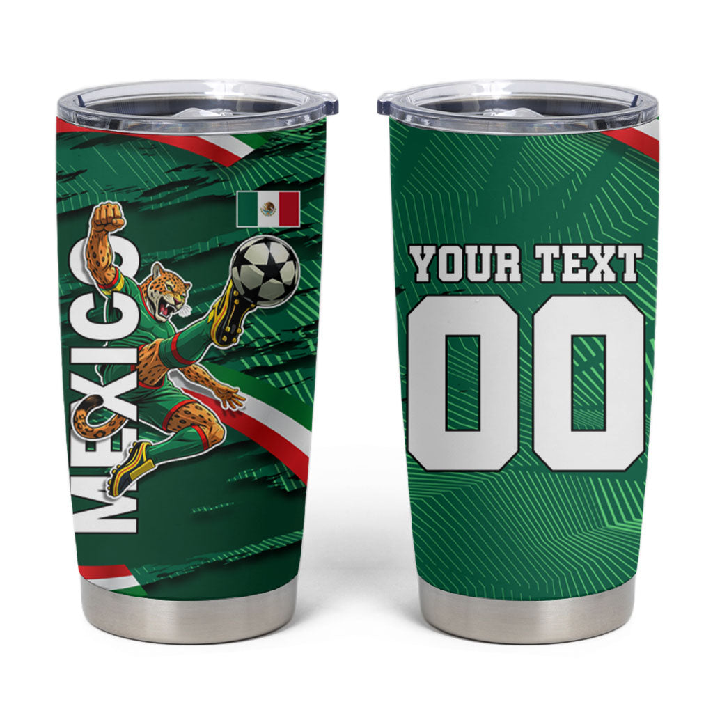 Personalized Mexico Football Tumbler Cup Jaguar Mascot Artistic Brush Stroke Texture