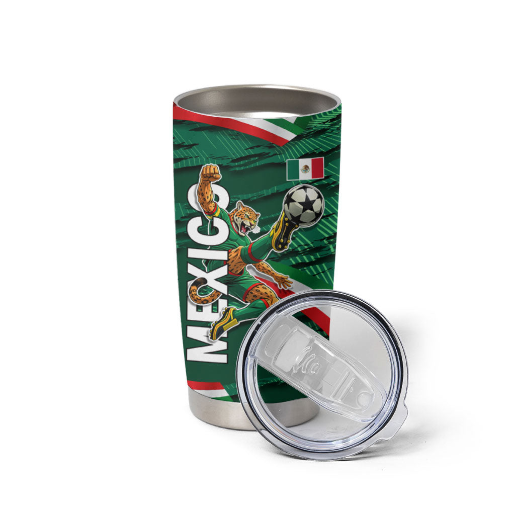 Personalized Mexico Football Tumbler Cup Jaguar Mascot Artistic Brush Stroke Texture