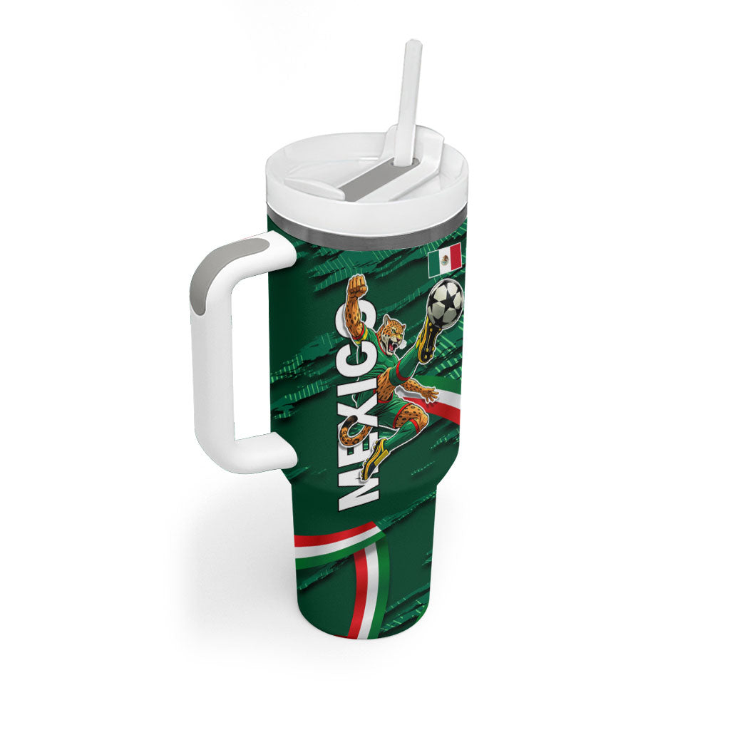 Personalized Mexico Football Tumbler With Handle Jaguar Mascot Artistic Brush Stroke Texture
