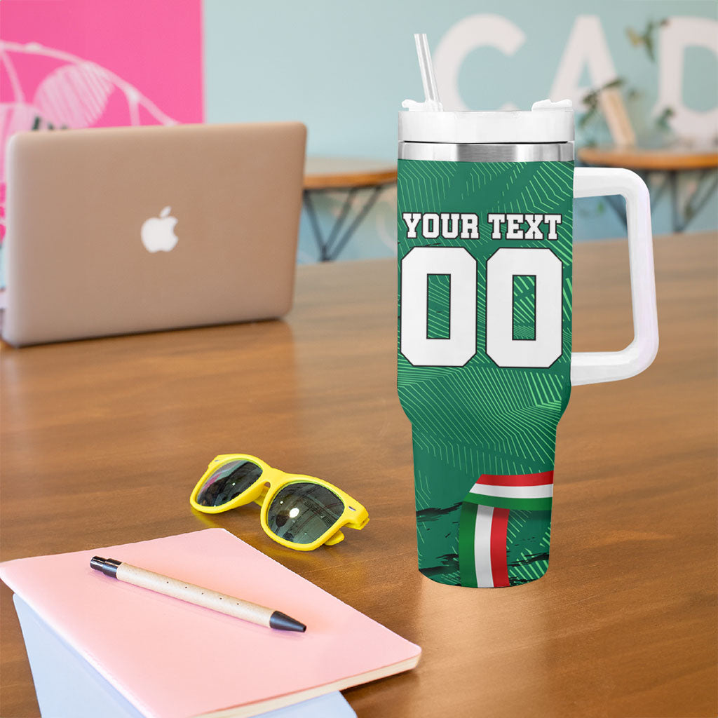 Personalized Mexico Football Tumbler With Handle Jaguar Mascot Artistic Brush Stroke Texture