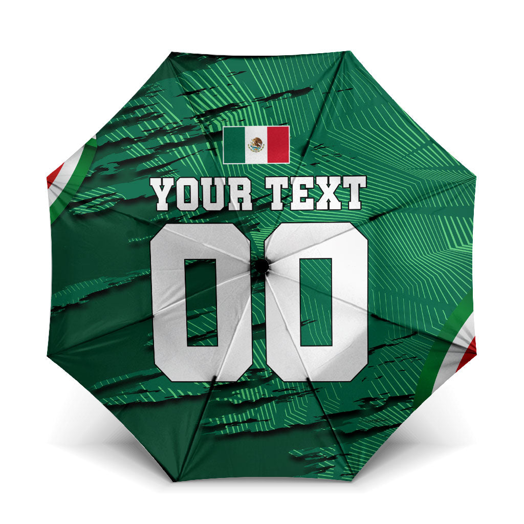 Personalized Mexico Football Umbrella Jaguar Mascot Artistic Brush Stroke Texture
