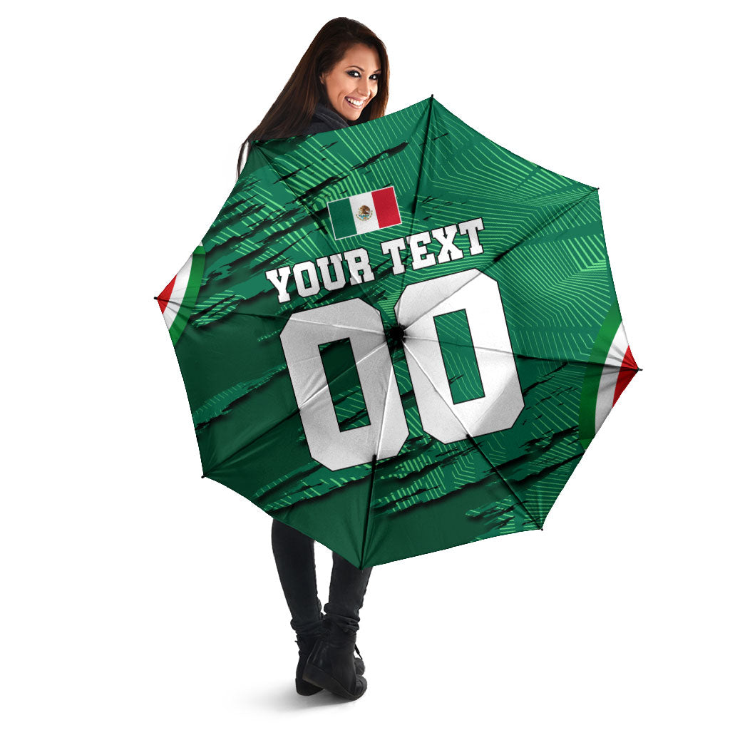Personalized Mexico Football Umbrella Jaguar Mascot Artistic Brush Stroke Texture