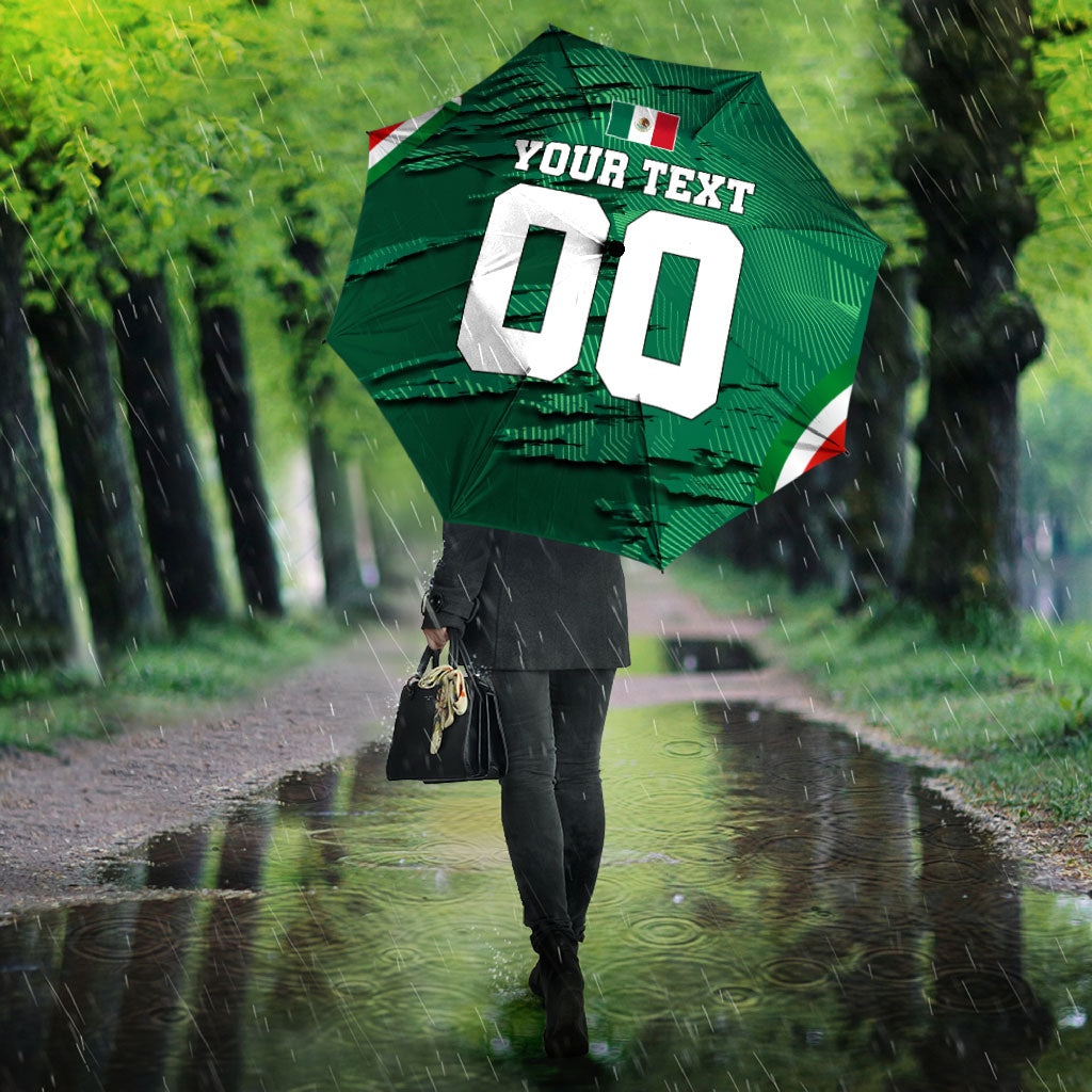 Personalized Mexico Football Umbrella Jaguar Mascot Artistic Brush Stroke Texture