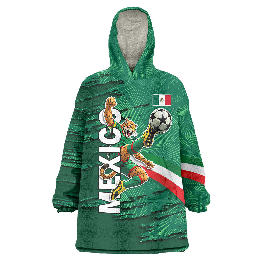 Personalized Mexico Football Wearable Blanket Hoodie Jaguar Mascot Artistic Brush Stroke Texture