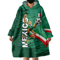 Personalized Mexico Football Wearable Blanket Hoodie Jaguar Mascot Artistic Brush Stroke Texture