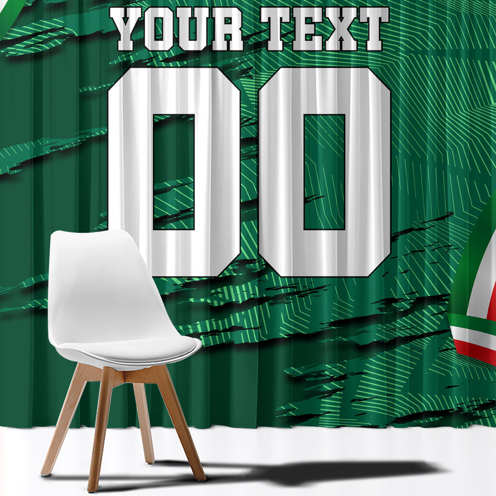 Personalized Mexico Football Window Curtain Jaguar Mascot Artistic Brush Stroke Texture