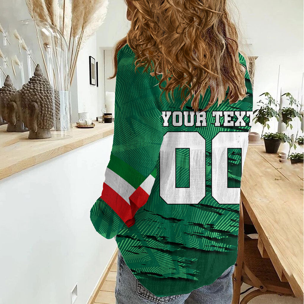 Personalized Mexico Football Women Casual Shirt Jaguar Mascot Artistic Brush Stroke Texture