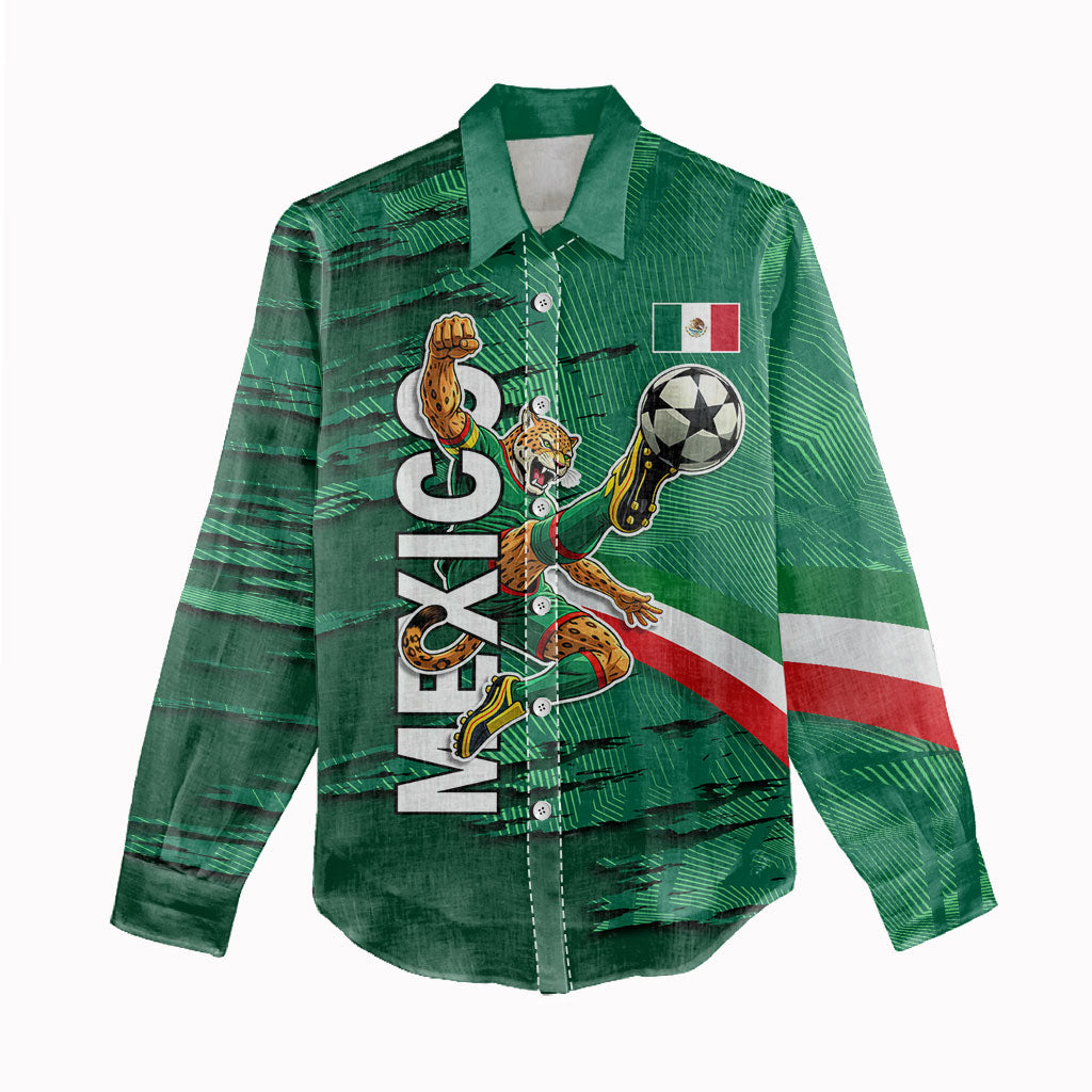 Personalized Mexico Football Women Casual Shirt Jaguar Mascot Artistic Brush Stroke Texture
