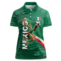 Personalized Mexico Football Women Polo Shirt Jaguar Mascot Artistic Brush Stroke Texture