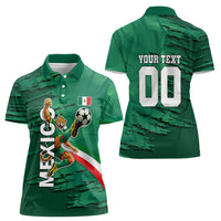 Personalized Mexico Football Women Polo Shirt Jaguar Mascot Artistic Brush Stroke Texture