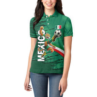 Personalized Mexico Football Women Polo Shirt Jaguar Mascot Artistic Brush Stroke Texture