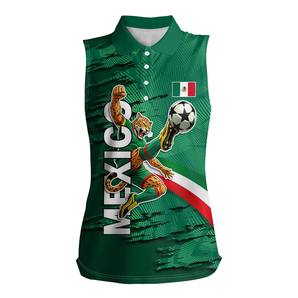 Personalized Mexico Football Women Sleeveless Polo Shirt Jaguar Mascot Artistic Brush Stroke Texture