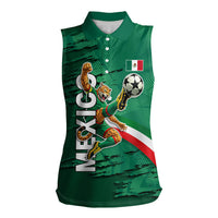 Personalized Mexico Football Women Sleeveless Polo Shirt Jaguar Mascot Artistic Brush Stroke Texture