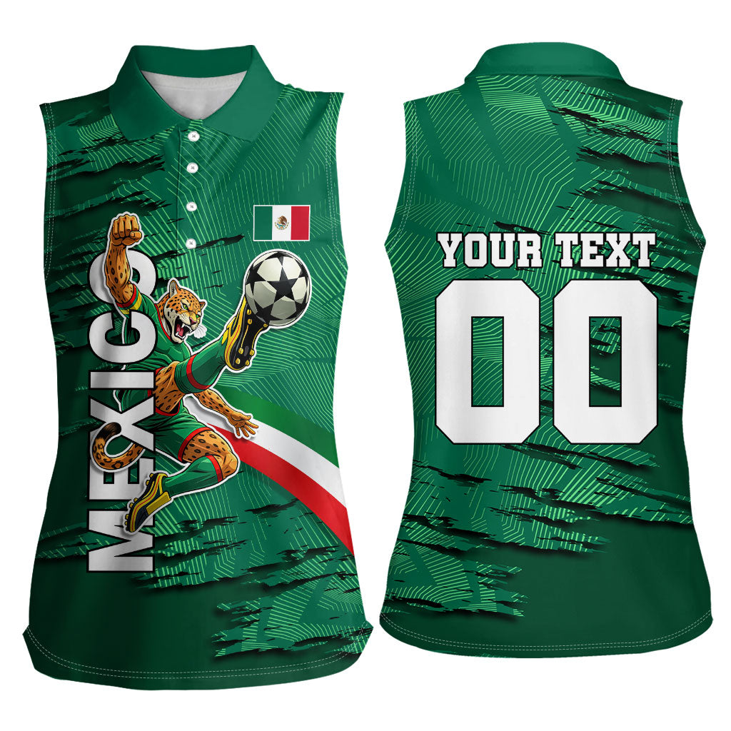 Personalized Mexico Football Women Sleeveless Polo Shirt Jaguar Mascot Artistic Brush Stroke Texture