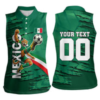 Personalized Mexico Football Women Sleeveless Polo Shirt Jaguar Mascot Artistic Brush Stroke Texture