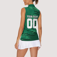 Personalized Mexico Football Women Sleeveless Polo Shirt Jaguar Mascot Artistic Brush Stroke Texture