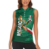 Personalized Mexico Football Women Sleeveless Polo Shirt Jaguar Mascot Artistic Brush Stroke Texture