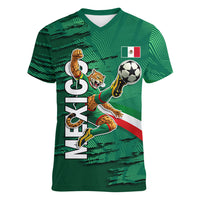 Personalized Mexico Football Women V-Neck T-Shirt Jaguar Mascot Artistic Brush Stroke Texture