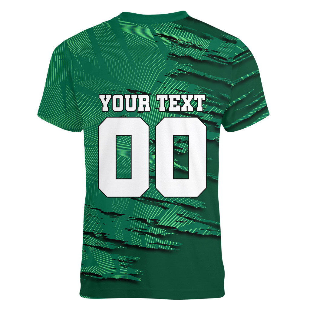 Personalized Mexico Football Women V-Neck T-Shirt Jaguar Mascot Artistic Brush Stroke Texture