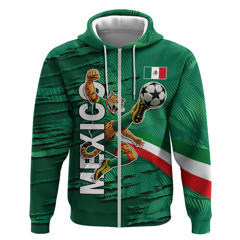 Personalized Mexico Football Zip Hoodie Jaguar Mascot Artistic Brush Stroke Texture