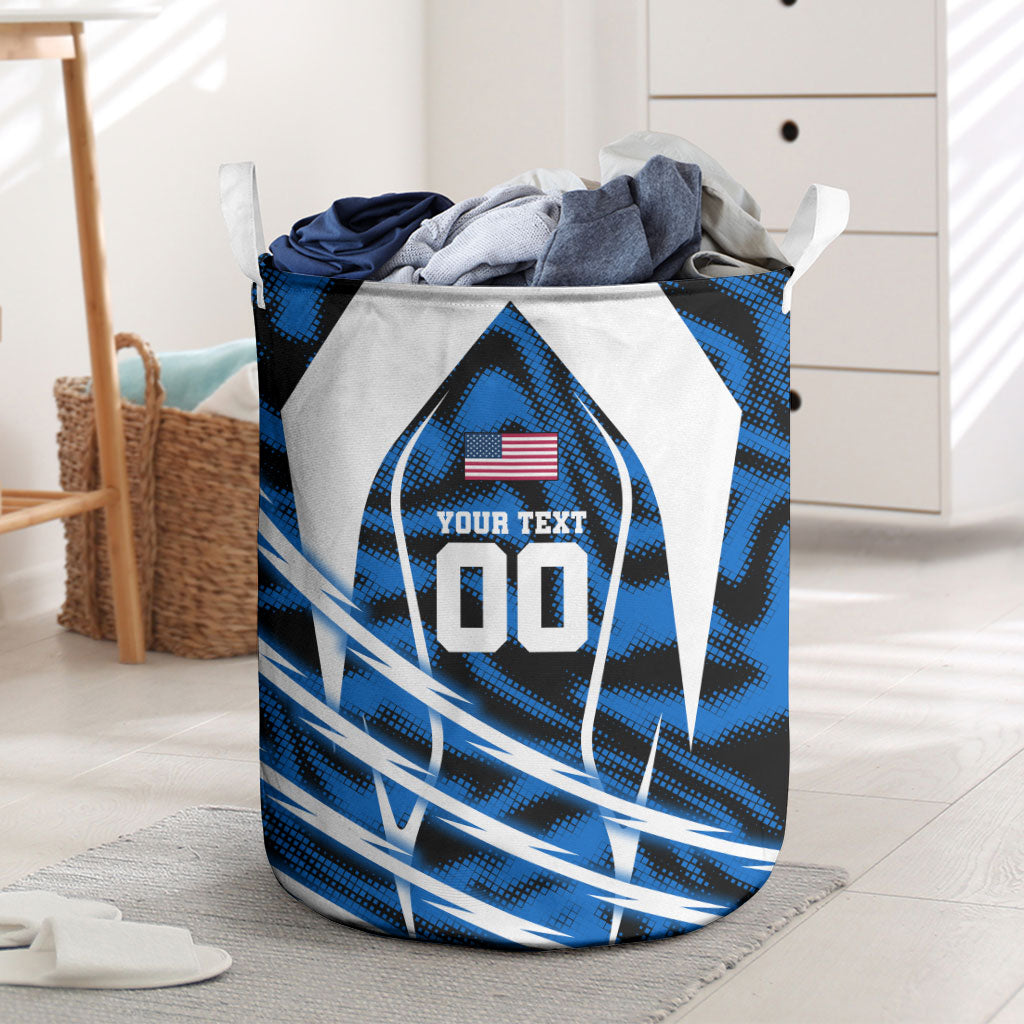 Personalized United States Soccer Laundry Basket USA Patriotic Eagle Mascot - Blue Geometric