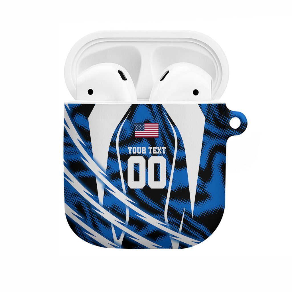 Personalized United States Soccer AirPods Case USA Patriotic Eagle Mascot - Blue Geometric