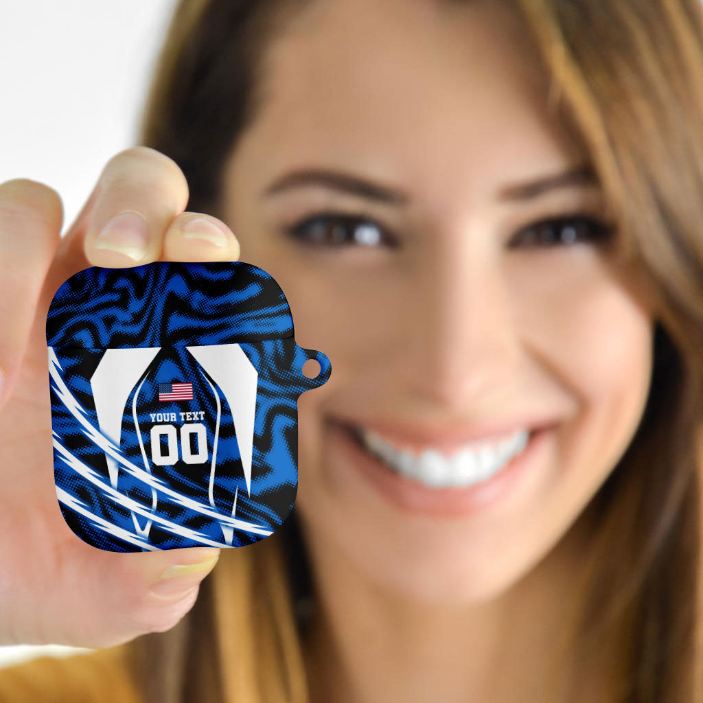 Personalized United States Soccer AirPods Case USA Patriotic Eagle Mascot - Blue Geometric