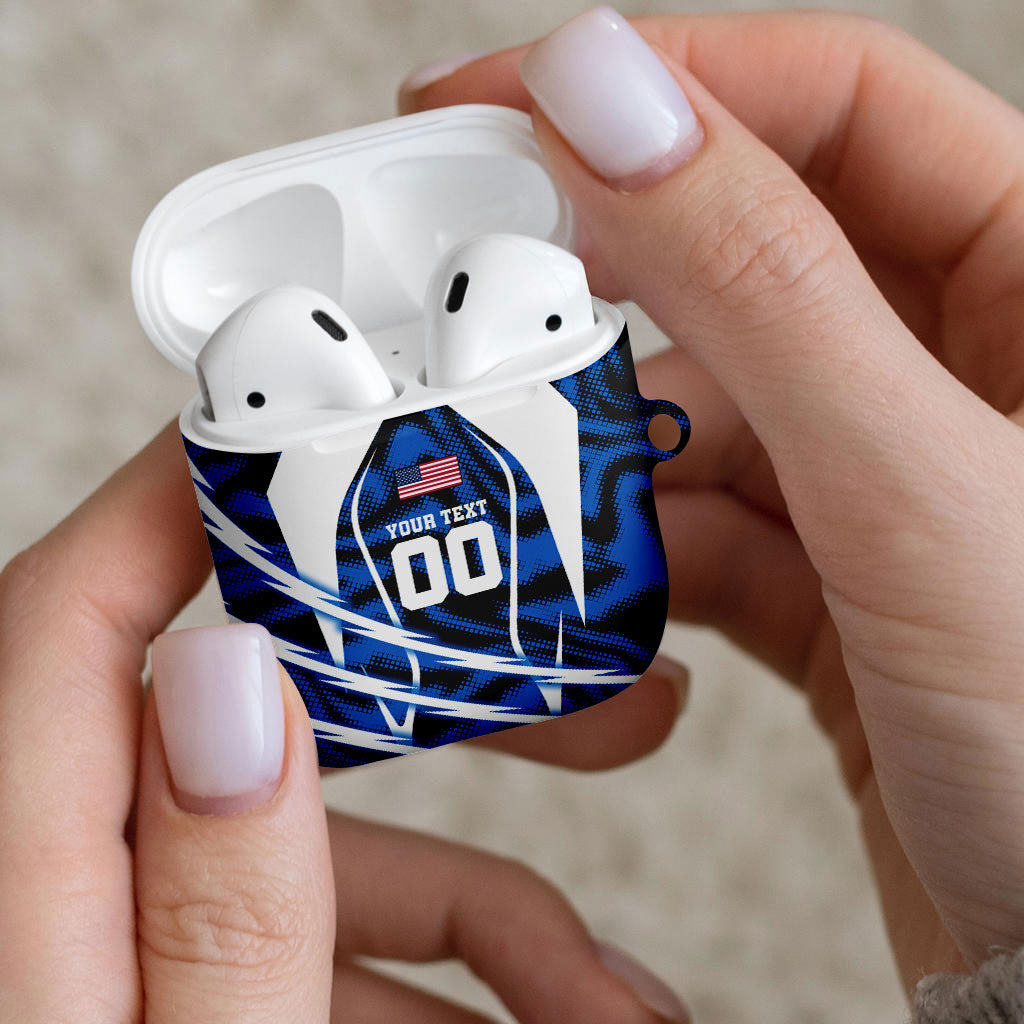 Personalized United States Soccer AirPods Case USA Patriotic Eagle Mascot - Blue Geometric