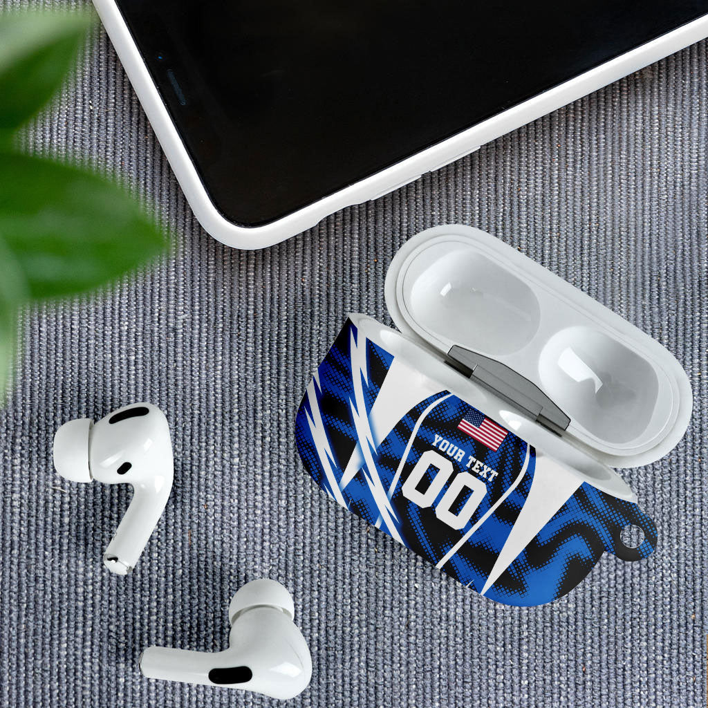 Personalized United States Soccer AirPods Case USA Patriotic Eagle Mascot - Blue Geometric