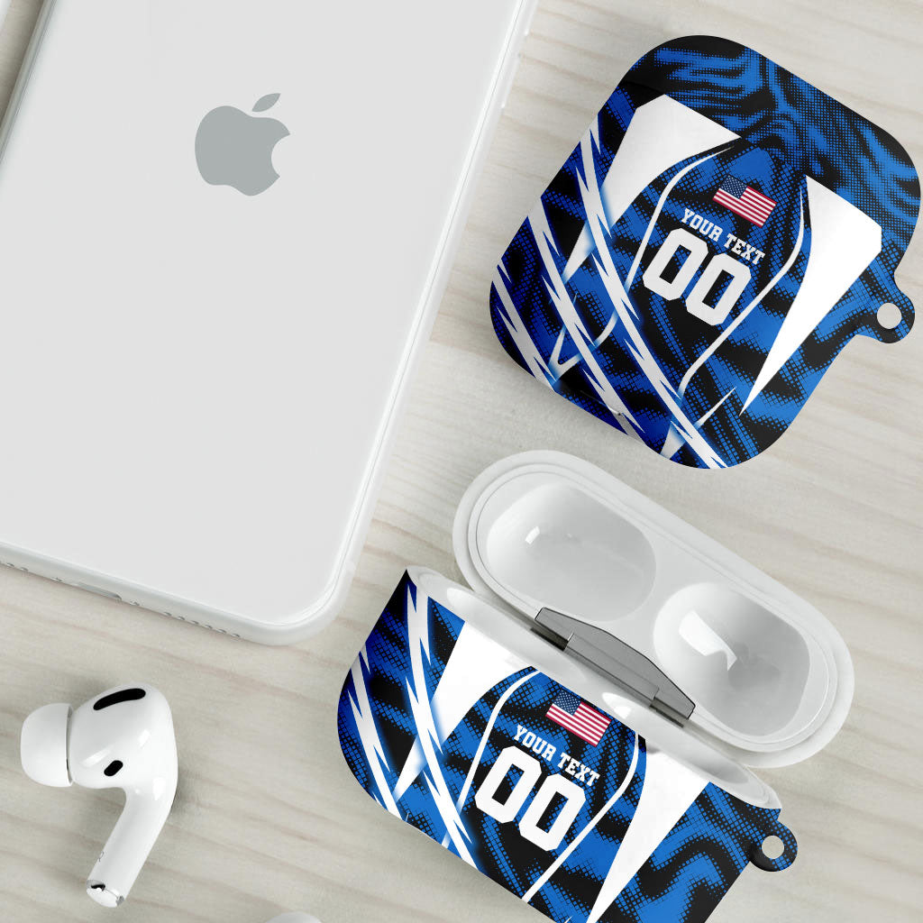 Personalized United States Soccer AirPods Case USA Patriotic Eagle Mascot - Blue Geometric