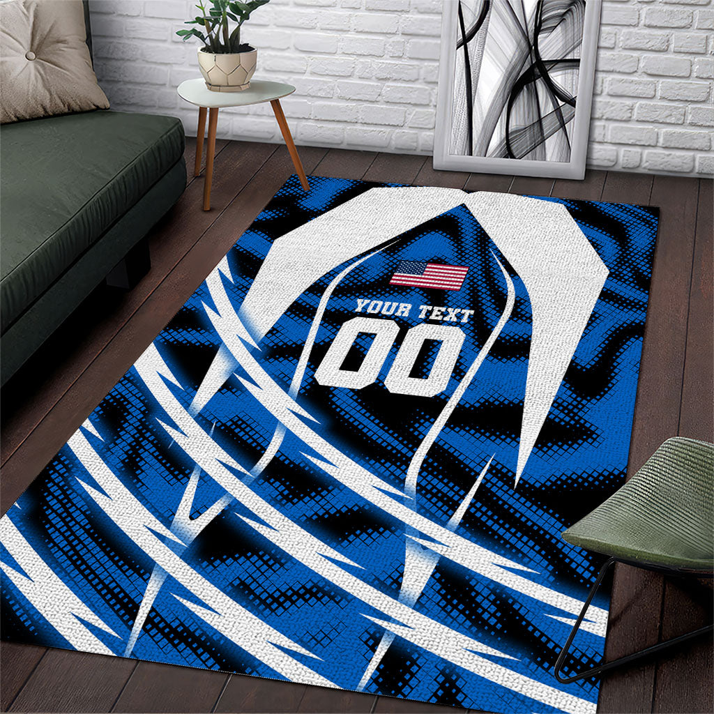 Personalized United States Soccer Area Rug USA Patriotic Eagle Mascot - Blue Geometric