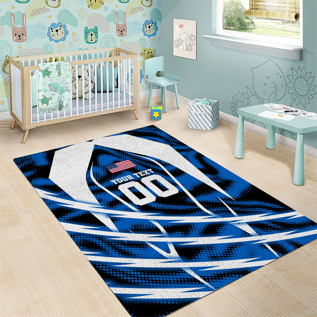 Personalized United States Soccer Area Rug USA Patriotic Eagle Mascot - Blue Geometric