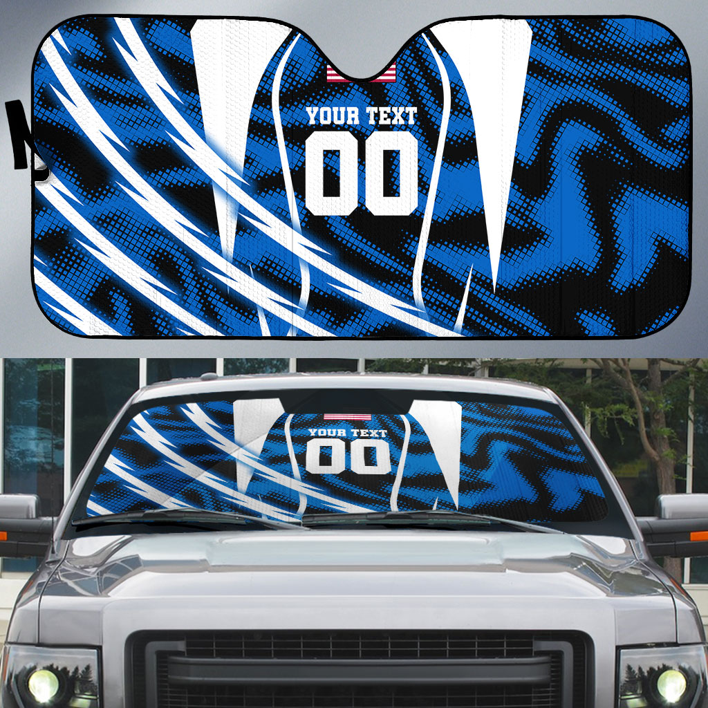 Personalized United States Soccer Auto Sun Shade USA Patriotic Eagle Mascot - Blue Geometric