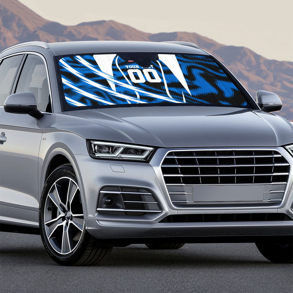 Personalized United States Soccer Auto Sun Shade USA Patriotic Eagle Mascot - Blue Geometric