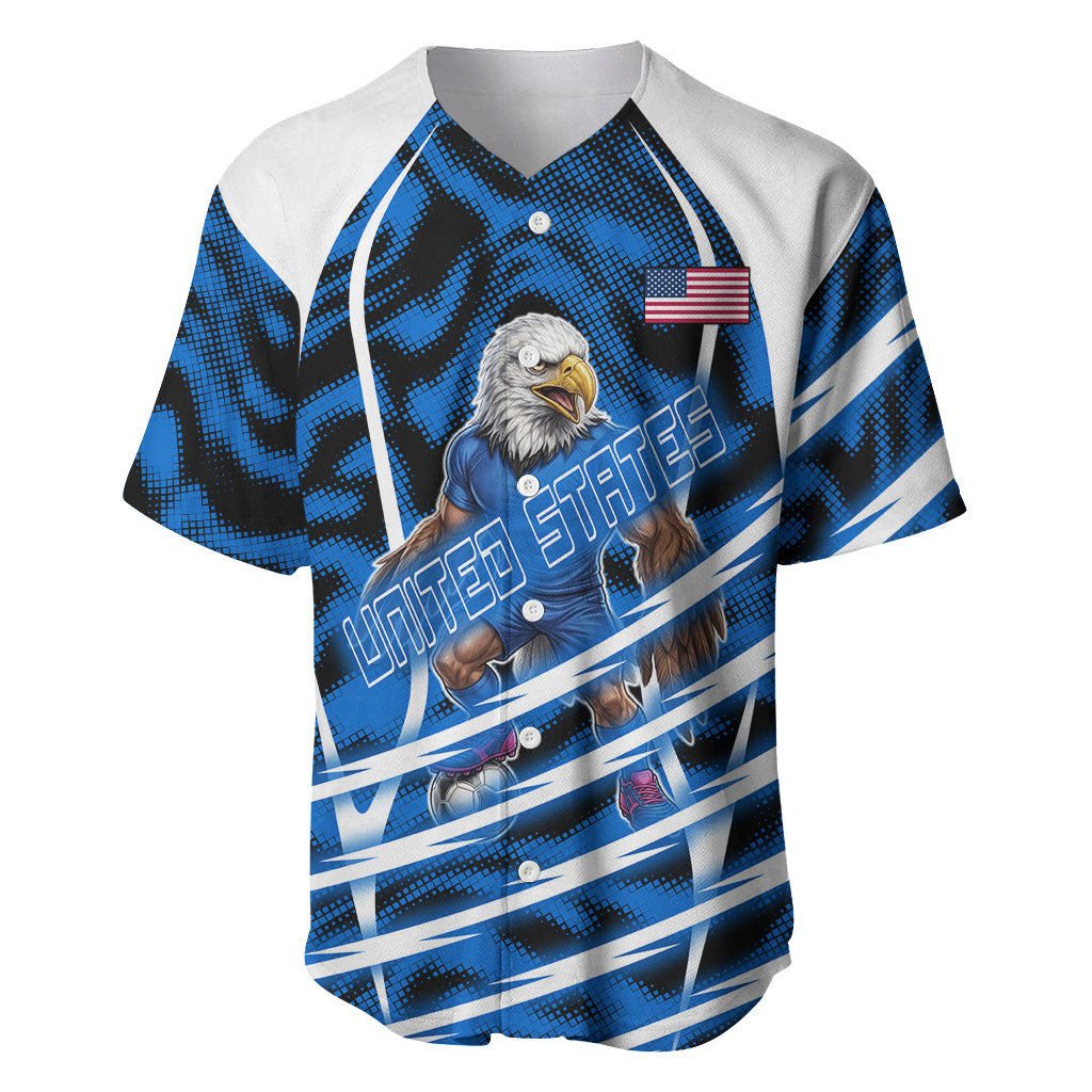 Personalized United States Soccer Baseball Jersey USA Patriotic Eagle Mascot - Blue Geometric