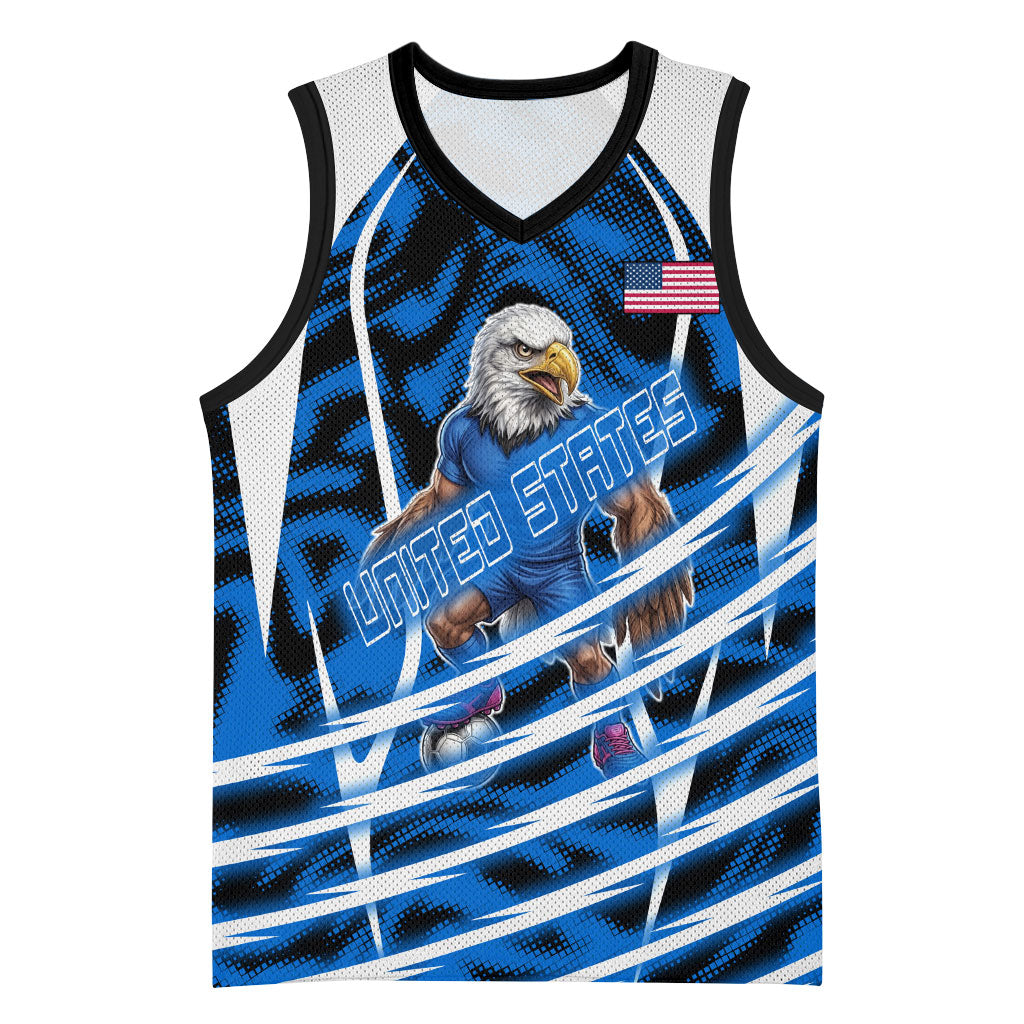 Personalized United States Soccer Basketball Jersey USA Patriotic Eagle Mascot - Blue Geometric
