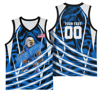 Personalized United States Soccer Basketball Jersey USA Patriotic Eagle Mascot - Blue Geometric