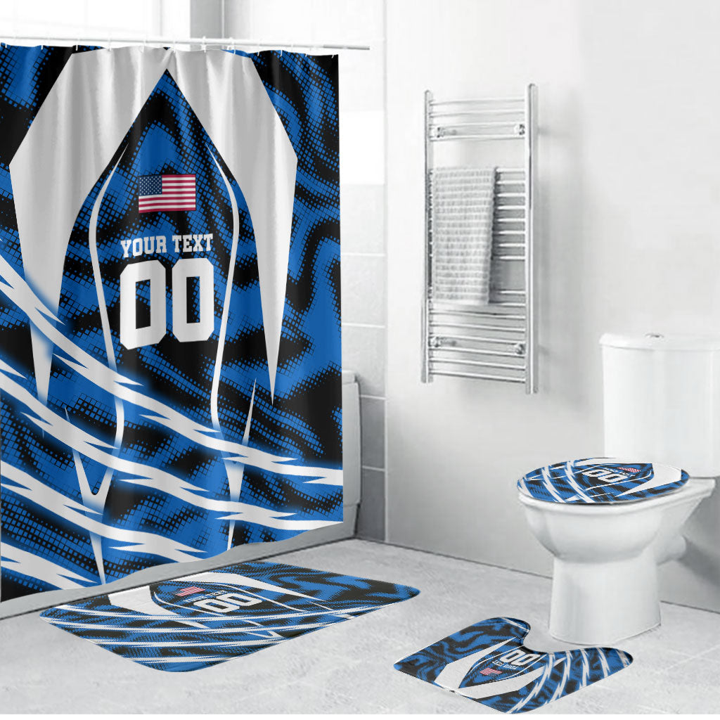 Personalized United States Soccer Bathroom Set USA Patriotic Eagle Mascot - Blue Geometric
