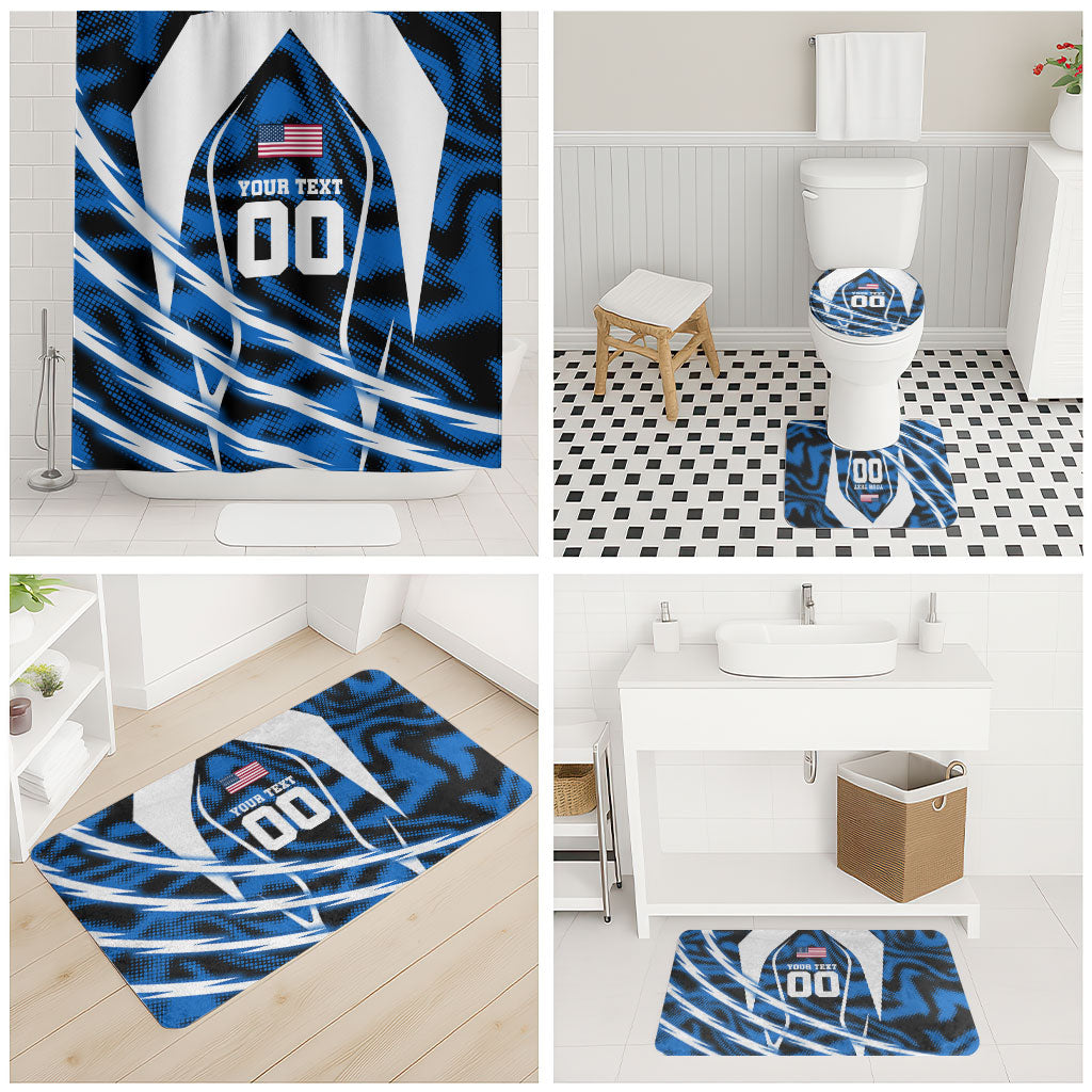 Personalized United States Soccer Bathroom Set USA Patriotic Eagle Mascot - Blue Geometric