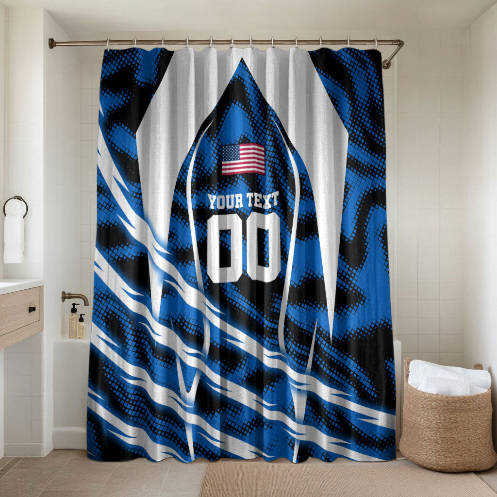 Personalized United States Soccer Bathroom Set USA Patriotic Eagle Mascot - Blue Geometric