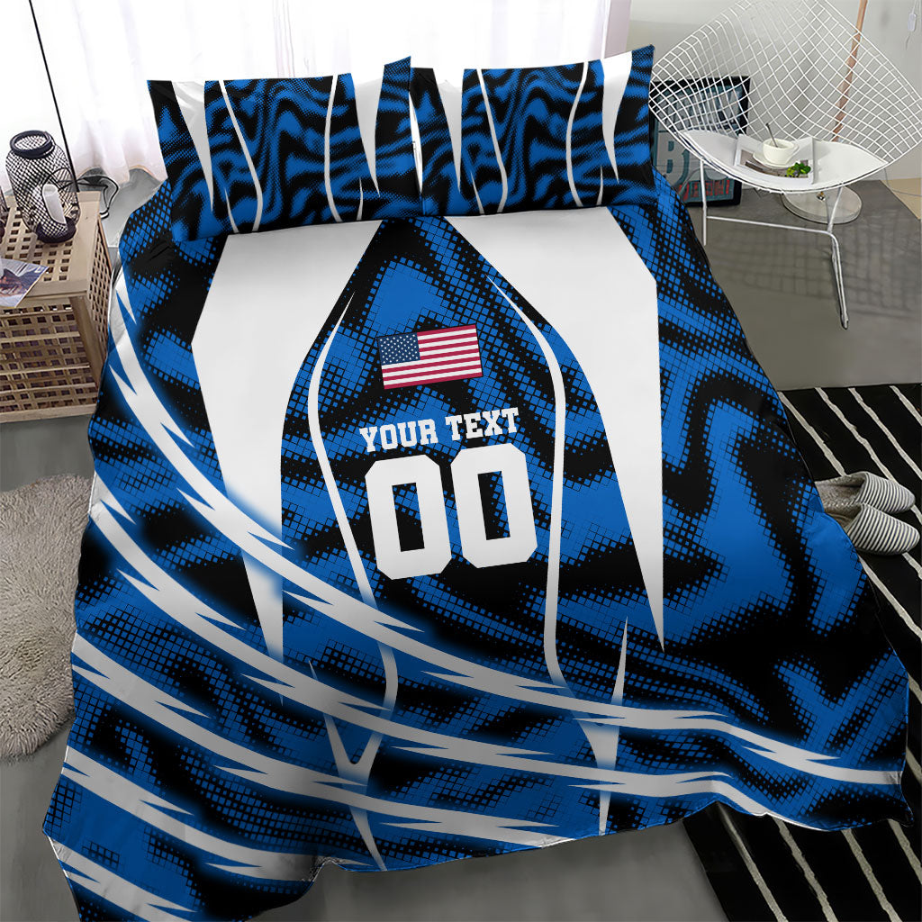 Personalized United States Soccer Bedding Set USA Patriotic Eagle Mascot - Blue Geometric
