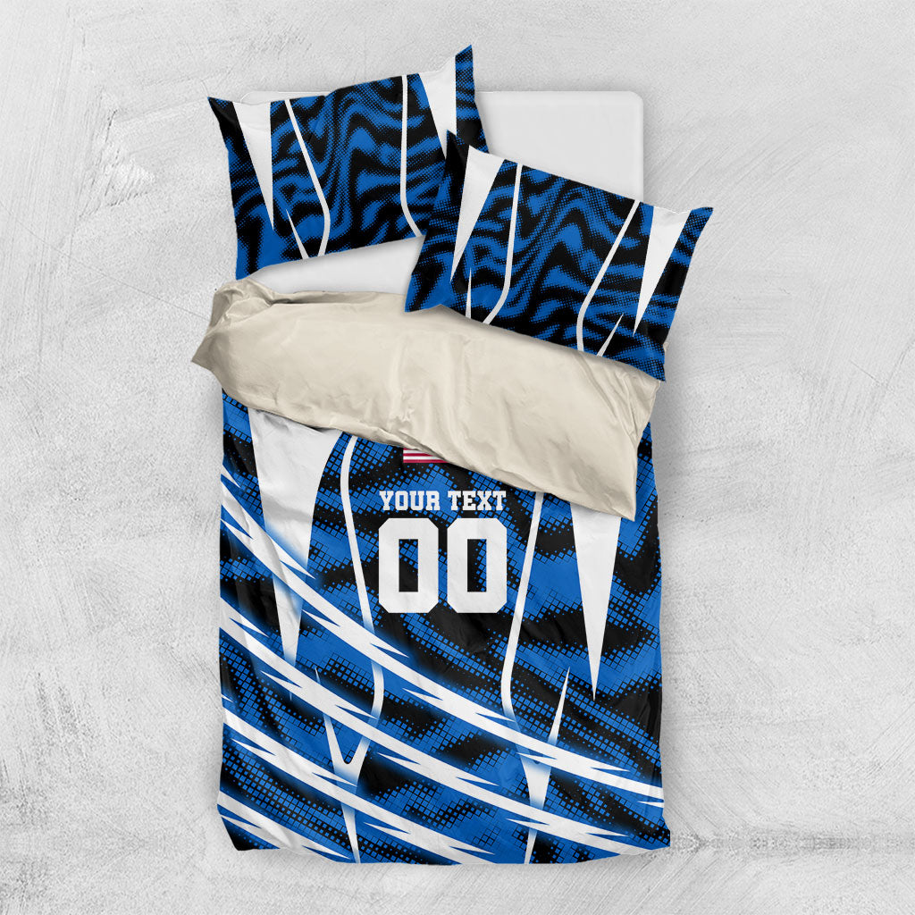 Personalized United States Soccer Bedding Set USA Patriotic Eagle Mascot - Blue Geometric