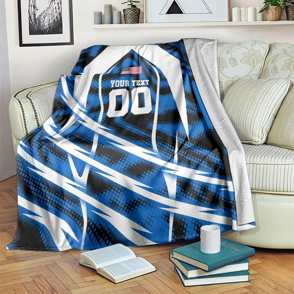 Personalized United States Soccer Blanket USA Patriotic Eagle Mascot - Blue Geometric