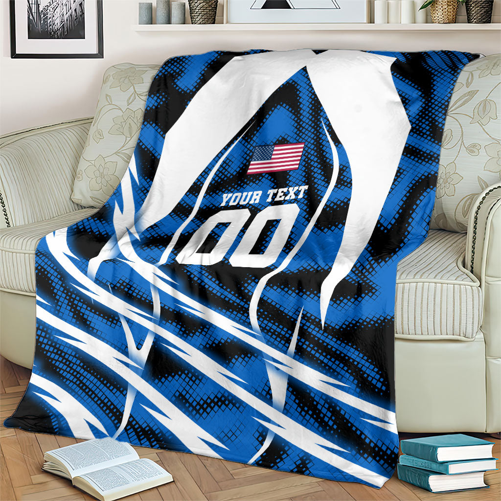 Personalized United States Soccer Blanket USA Patriotic Eagle Mascot - Blue Geometric