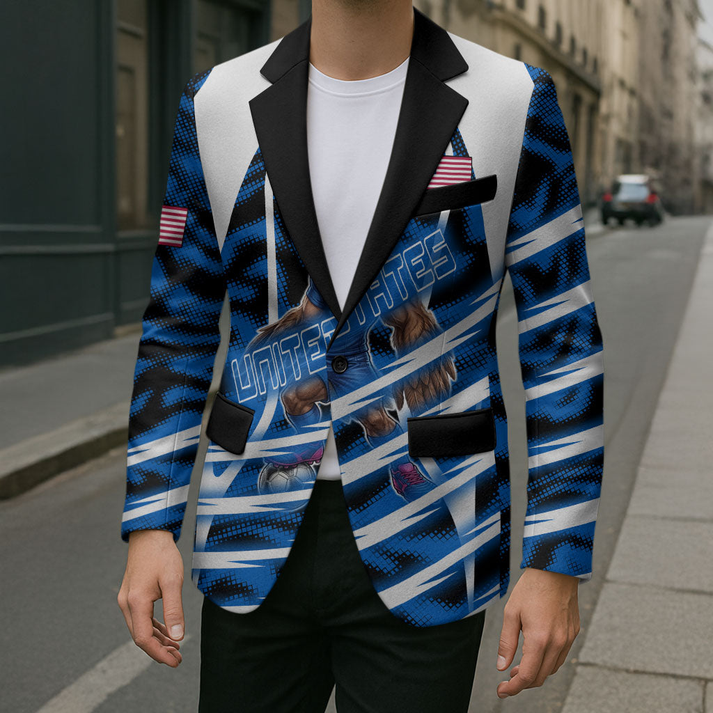 Personalized United States Soccer Blazer USA Patriotic Eagle Mascot - Blue Geometric