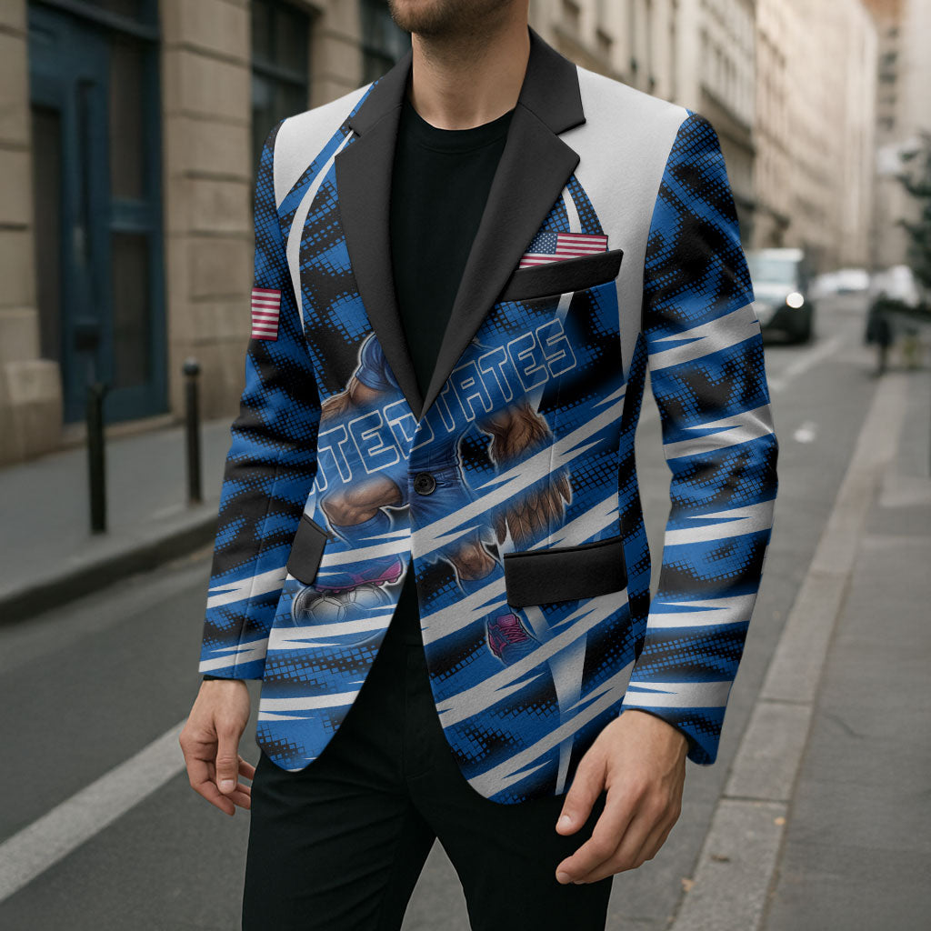 Personalized United States Soccer Blazer USA Patriotic Eagle Mascot - Blue Geometric