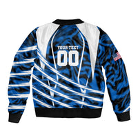 Personalized United States Soccer Bomber Jacket USA Patriotic Eagle Mascot - Blue Geometric