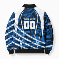Personalized United States Soccer Bomber Puffer Jacket USA Patriotic Eagle Mascot - Blue Geometric