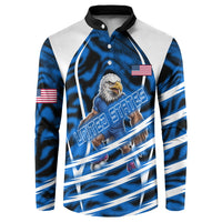 Personalized United States Soccer Button Sweatshirt USA Patriotic Eagle Mascot - Blue Geometric