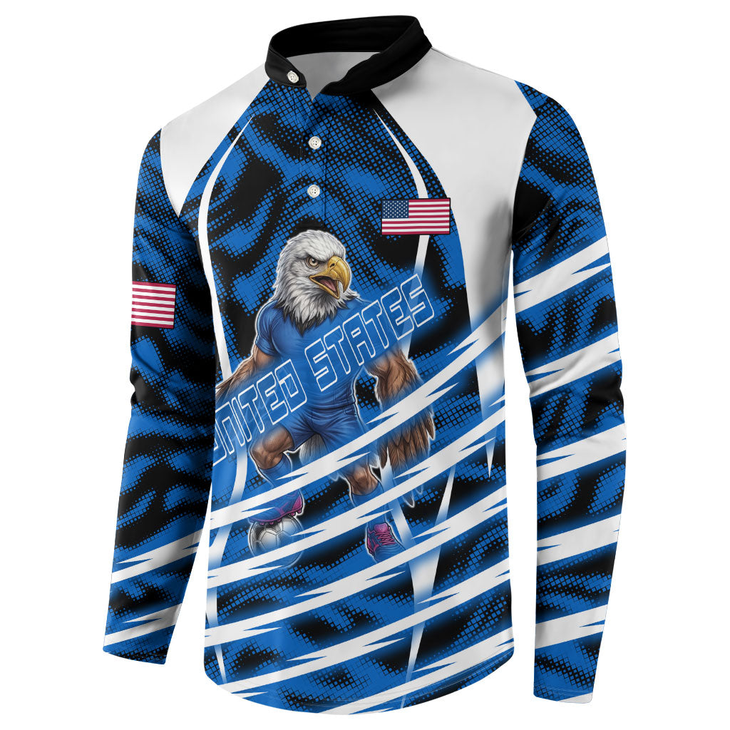 Personalized United States Soccer Button Sweatshirt USA Patriotic Eagle Mascot - Blue Geometric